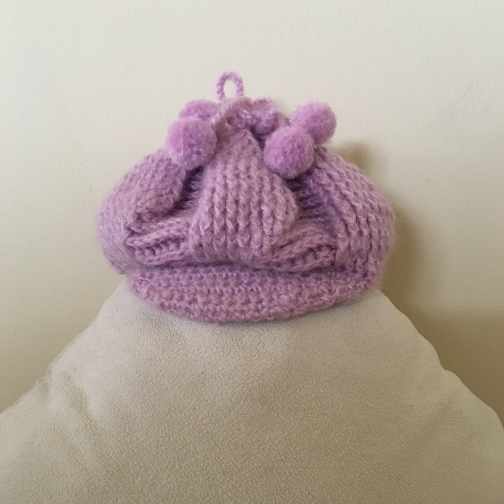 Purple beret / hat with pom pom